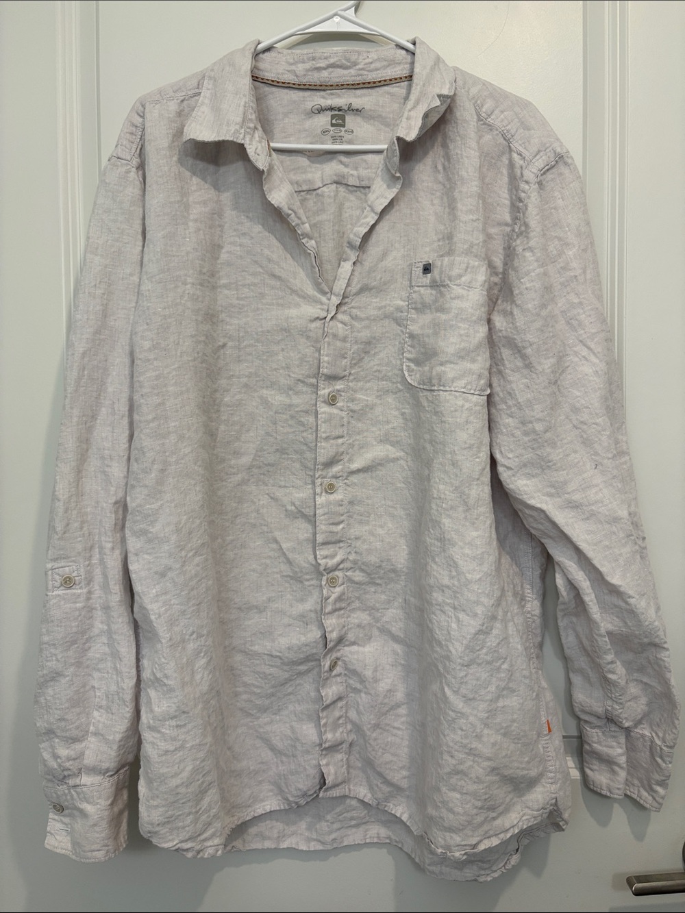 Quiksilver Light Gray Linen XXL Button-Down Shirt